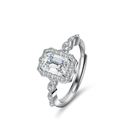 Hot Selling Adjustable Engagement Ring | Emerald Cut 1-Carat Loose Moissanite D VVS1 | S925 Gold-Plated Wedding Ring