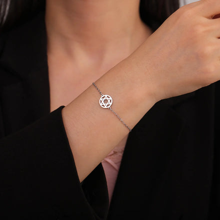 Star of David Charm Bracelet Israel Jewish Hexagram Pendant Bracelet Stainless Steel Jewelry for Women Men Gifts