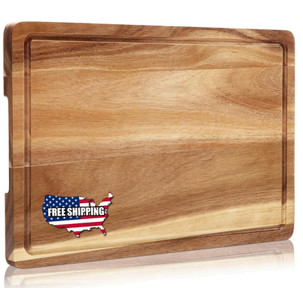 Kitchen Rectangle Acacia Wood Cutting Board with Handle Large Wooden Chopping Board Butcher Block for Laser Engrave Blanks