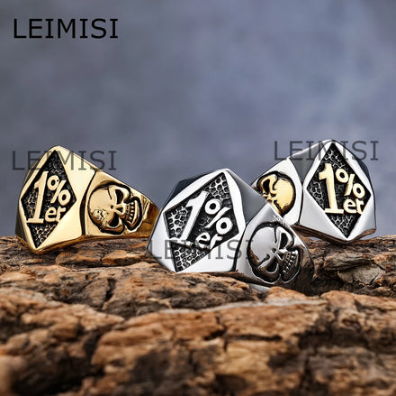 Custom Punk Rock Gothic Vintage 1% Er Biker Club Stainless Steel Band Rings for Men Women