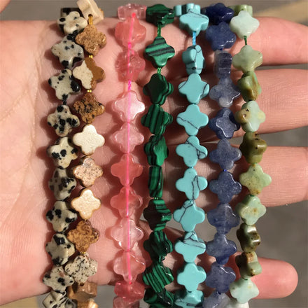 8*8*3mm Clover Beads Natural Stone Crystal Clover Shape Stone Spacer Beads for Jewelry Making Necklace