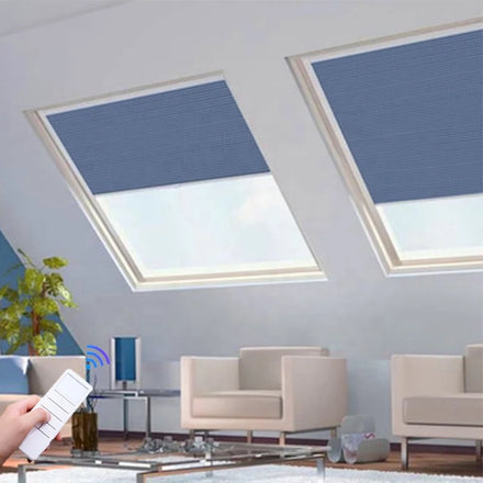 Electric Motorized Solar Built-In Skylight Horizontal Fabric Plain Blinds Shades Automatic Retractable Blackout Honeycomb Flat