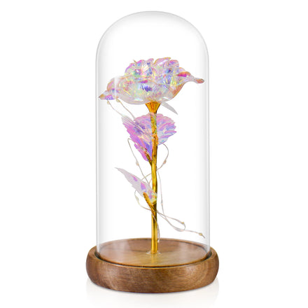 Eternal Rose LED Lamp Light Forever Valentines & Mothers Day Glass Dome Flower 24K Gold Galaxy Rose Decorative Lighting