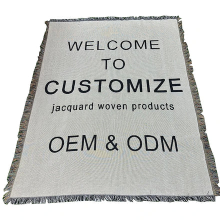 Reversible Jacquard Throw Blanket with Fringe 100% Cotton Custom Woven Outdoor Use Breathable All-Season Tapestry