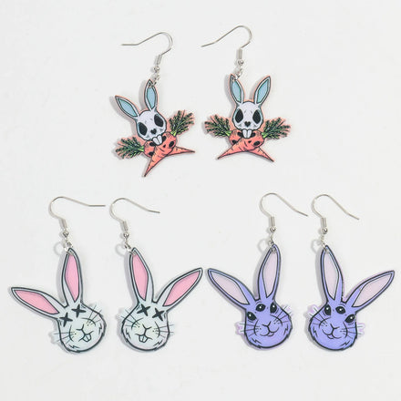 Funny Easter Earrings Jewelry Cute Little White Rabbit Carrot Cartoon Print Animal Pendant Acrylic Drop Earrings for Women Girls