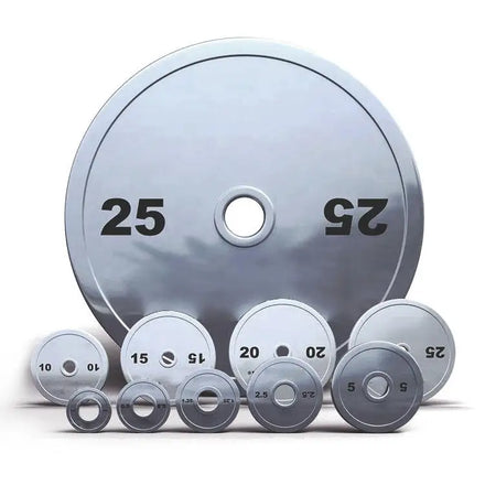 Chromed Silver Weightlifting Barbell Stack Plate 10kg 20kg Gym Calibrated Steel Weight Plates Wholesale