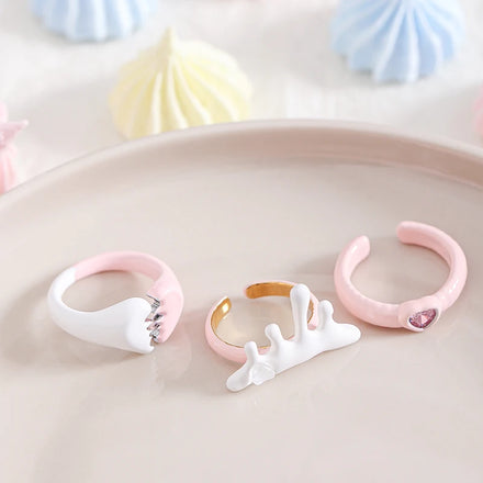 New Trendy Colorful Oil Dripping Zircon Finger Ring Sweet Ins Y2K Jewelry Cute Enamel Ring for Women Girls