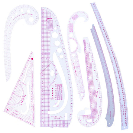 7Pcs Set Sleeve Curve Ruler Measure Plastic for Sewing Dressmaking Tailor Drawing Tool French Curves and Ruler for Tailoring