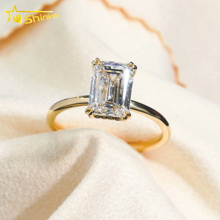 Hidden Halo Emerald Cut 3ct VVS2 Lab Grown Diamond CVD Mirco Pave Engagement Ring 14K Solid Gold Wedding Engagement Ring