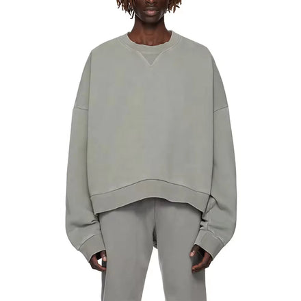 Men's Custom Heavyweight Cotton Sweatshirt Oversized Cropped Hood With Crew Neck Solid Pattern Hoodie