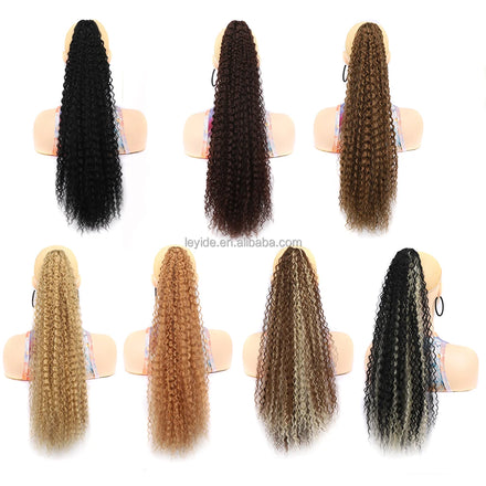 24 Inches Long Claw Clip Ponytail Extensions Curly Clip in Ponytail Synthetic Water Wave Black Ponytail for Daily Party Use