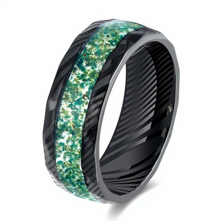 POYA Vintage Unisex Black Stainless Steel Ring 8mm Aquatic Plant Jewelry Engagement Gift Fashionable Jewelry Rings