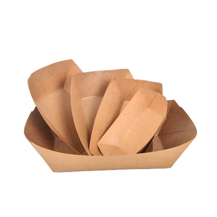 Disposable Brown Paper Food Box Boat Shaped Food Tray