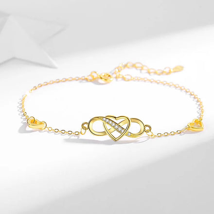 Fine Jewelry S925 Real 18k Gold Forever Love Infinity Women Bracelet 925 Sterling Silver Heart Infinity Charm Bracelet