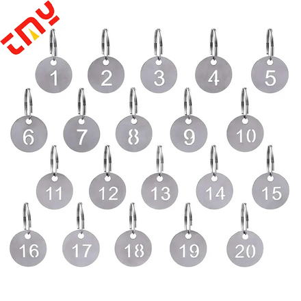 Custom Fashion 23MM 1-100 Hollow Number ID Key Chain Label Stainless Steel Round Number Keychain Tag