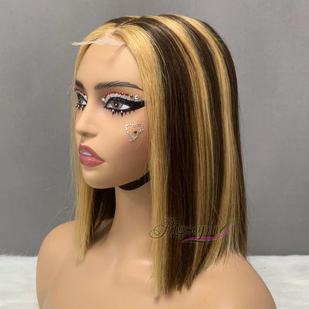 Wholesale Price Unprocessed Vietnamese Hair Straight Bob Wigs Seller10Inch P4/27 Bone Straight 2*6 Closure Lace Wig for Ladies