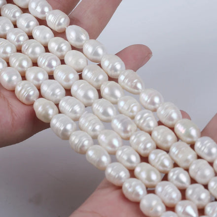 Zhuji 9-10mm White Freshwater Rice Shape Pearl Stand Loose Natural Pearls for Sale
