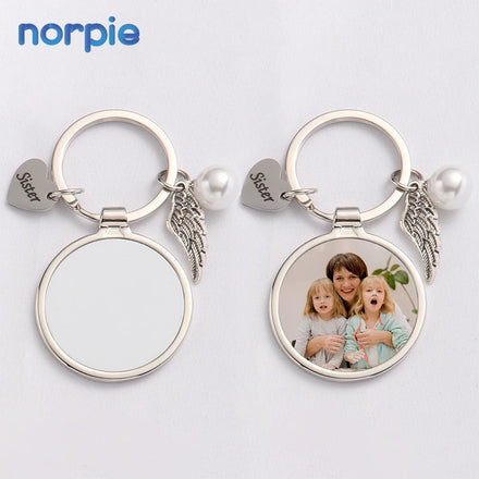 New Custom Diy Printing Keychain Souvenir Metal Keychain Sublimation Sister Angel Wing Keychain