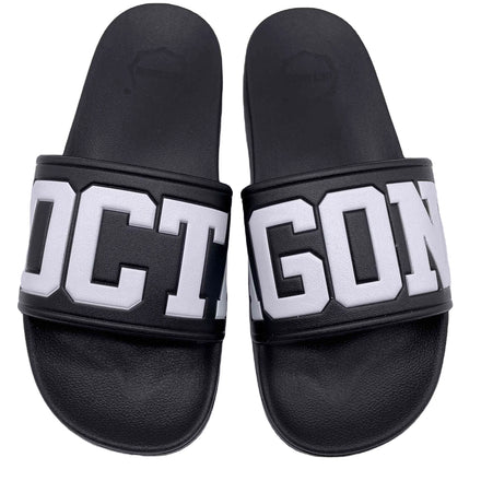 Factory Wholesale Men's Summer Slides Sandal Quick-Drying Striped Big Logo Raised Slide with Anti-Slip Feature for Winter