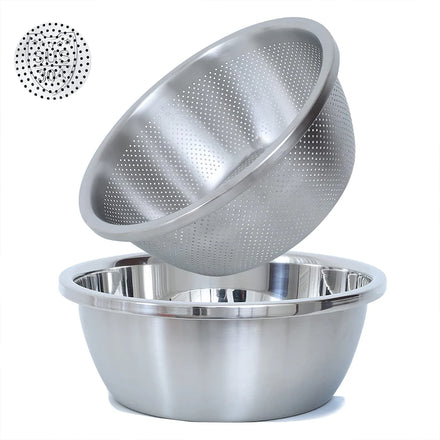Stainless Steel Microporous Colander 2QT Large Mixing Bowl for Washing Vegetables Fruit and Rice and for Draining Cooked Pasta