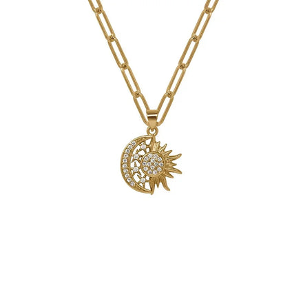 Milskye 2024 925 Silver 18k Gold Charm Zircon Pendant with Moon Sun and Stars hang on Delicate Paper Clip Chains Necklace