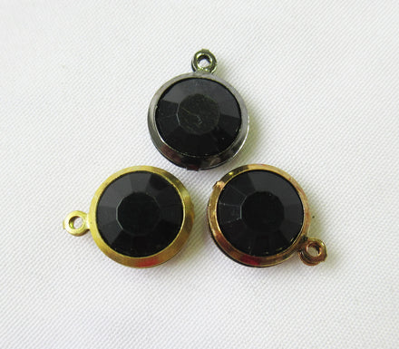 8mm Framed Black Acrylic Bead Charm Brass Frame Faceted Bead End Charm for Jewelry Making