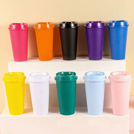 BPA Free 16oz Reusable Cold Change Cup Coffee Tumbler Cold Hot Reusable Coffee Cups Plastic Hot Cup with Lid