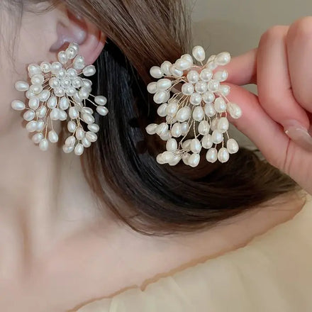 New Fashion Imitation Pearl Flower Earrings Bridal Sweet Handmade Beading Earring Wedding Jewelry Accessories