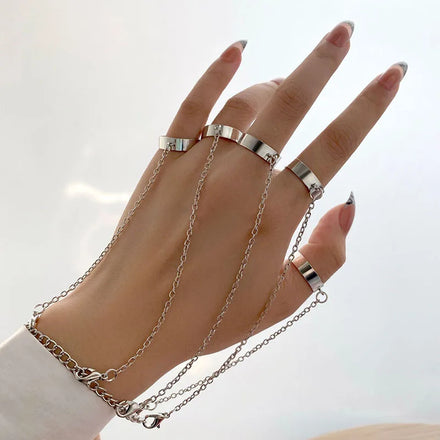 2025 Trendy Classic Western Opening Adjustable Rings Chunky Rings Chain Set Alloy Jewelry Ring Set for Women Men