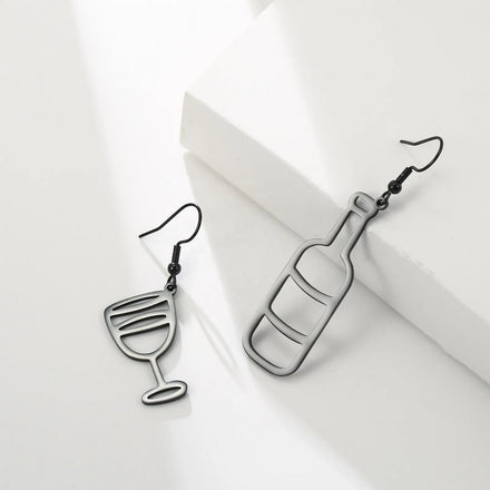 Creative Wine Bottle Wine Glass Earrings Stainless Steel Asymmetrical Earrings for Women Fashion Jewelry Birthday Gift