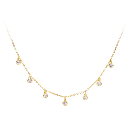 Dainty Gold-Plated Sterling Silver Women's Necklace Round Zircon Dangle Charm Bezel Setting Fashion Jewelry Gift for Anniversary