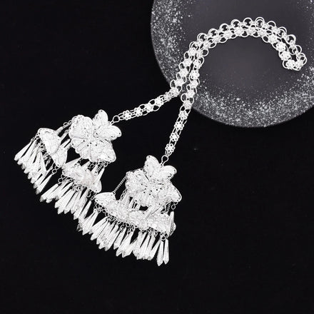 Ethnic Women Accessories Alloy Tassel Butterfly Silver Hairwear Necklace Accessories