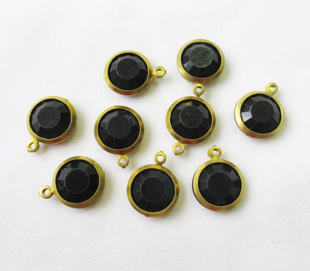 Framed Black Bead Charm Brass Frame 10mm Faceted Acrylic Bead Jewelry Making Finding
