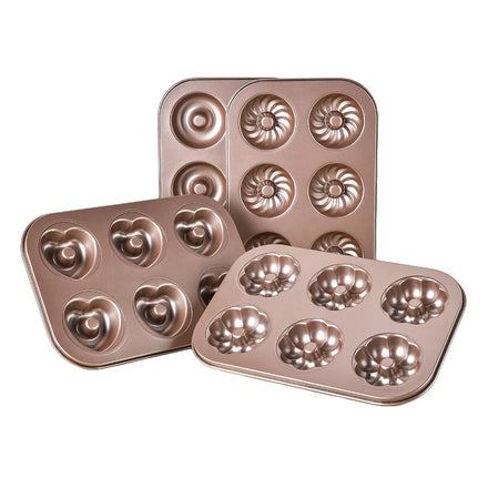6-Hole Stainless Steel Household Muffin Cup 6 Units Non-Stick Baking Pan with Doughnut Mold Cake Pan for Baking