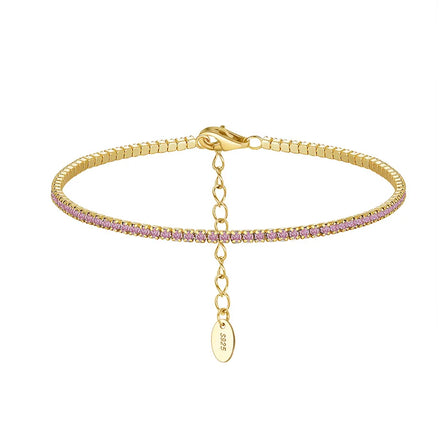 RINNTIN SB190 Fashion 1.5mm Round Cut Tennis Bracelet Clear CZ Stone Real Gold Plating Women Jewelry