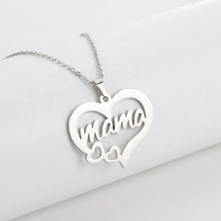 Mama Heart Pendant Necklace for Women Mom Sweet Love Chain Stainless Steel Jewelry for Birthday Mother's Day Gift