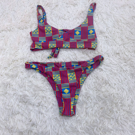 Women's Sexy Floral Bikini Swimwear Sublimation Print 2-Piece Bathing Suit with Thongs Bottom Beachwear