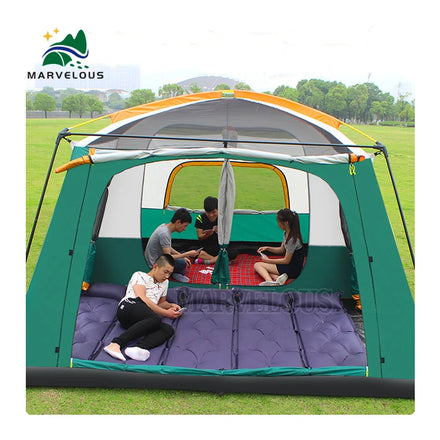 Green Three-Season Family Outdoor Camping Tent Windproof Double-Layer Oxford Two Bedrooms Summer Use 8+ Person Tent