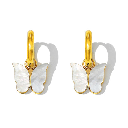 Wholesale Stainless Steel Jewelry 18K Gold Plated Tarnish Free Huggie Hoops Shell Butterfly Earrings
