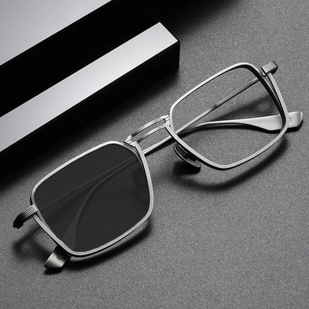 ADE WU New Design Metal Square Double Bridge Eyeglasses Photochromic Optical Glasses for Men
