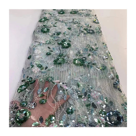 Wholesale Knitted Mesh Lace Beading Embroidery Sequin Fabrics Luxury Polyester Net African Lace Fabric Plain Wedding Accessories