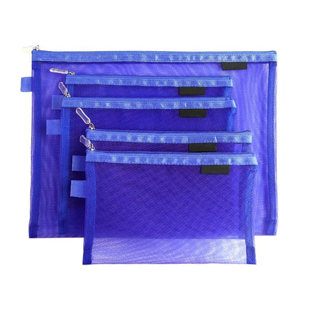100pcs Custom Logo Durable Portable Large Nylon Travel Blue Zipper Pouch Makeup Bag Trendy Mesh Cosmetic Bag