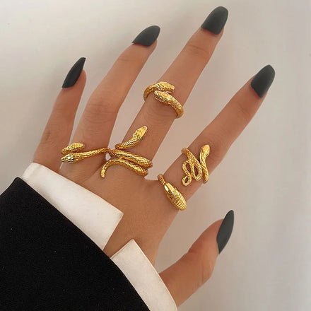 2025 New Style Minimalist Jewelry Gold Plated Rings Creative Snake Rings Simple 6 Pieces Fashion Jewelry Ring Set for Girl Gift