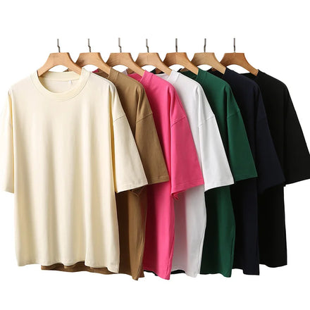 270g Heavyweight 100% Cotton O-neck Short Sleeve T-shirt Shoulder Style Loose Blank OVERSIZE Men's T-shirts High Quality