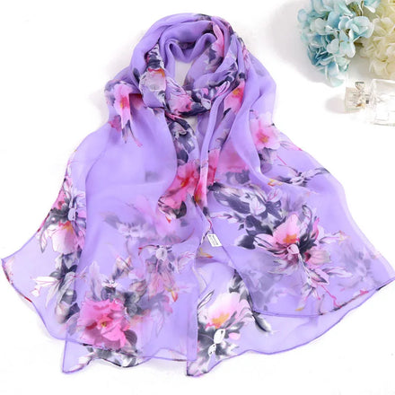 160cm Vintage Summer Fashion Ladies Floral Printed Shawls and Scarves Thin Georgette Silk Scarf for Women