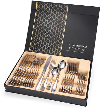 Luxury 24-Piece Flatware Set Serving Utensils Including Cake Knife Cake Server Serving Forks Sugar Spoon Salad Flatware Set