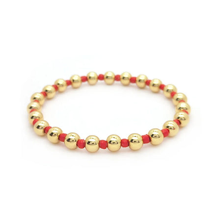 Gold Copper 6mm Bead Bracelet with Millet Bead Elastic Bracelet for Gift