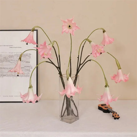 2 Heads Artificial Real Touch PU White Pink Datura Stramonium Flower for Table Centerpiece Wedding Decoration