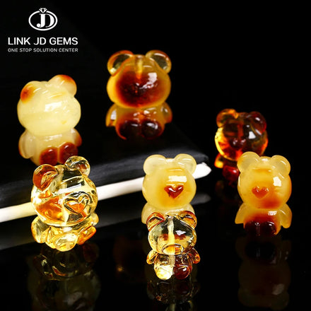 JD Gems Semi Precious Gemstone Hand Carved Multi-shape Natural Amber Beeswax Lotus Pixiu Spacer Charm Beads for Jewelry Making