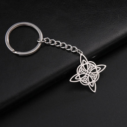 Vintage Witch Knot Keychain Knot Moon Pendant Keyring Holder for Couple Witchcraft Amulet Stainless Steel Jewelry